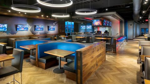 Seating Area inside Topgolf, Utah. 