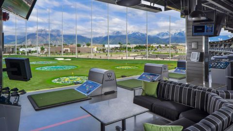 The view from the TopGolf hitting bay, looking out at the golf targets. 