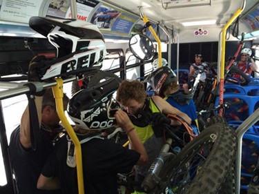 A bus full of mountain bikers on their way to ride trails in Park City
