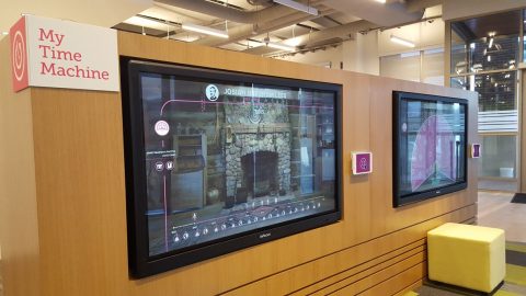 The Discovery Center in the Lehi Family History Center has large touchscreen displays.