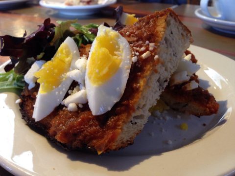 Toast with Eggs and Salad