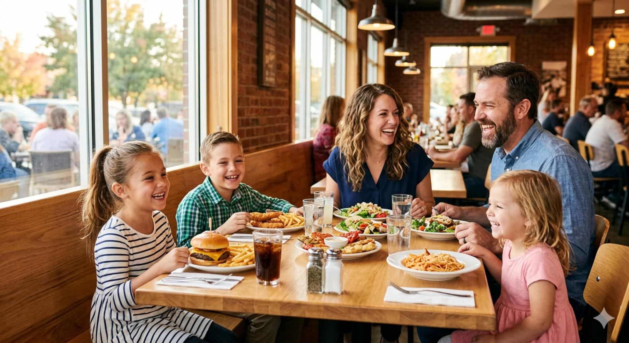 Family dining at a kid-friendly restaurant in Salt Lake City after a day of activities