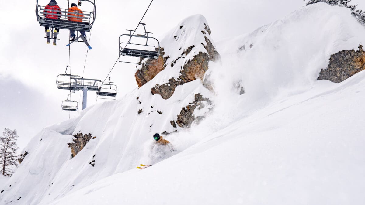 powder mountain ski resort in utah with lifts and skier
