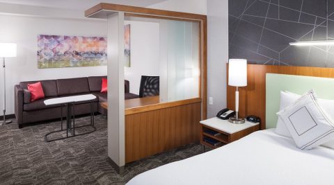 Suite-style guest room at SpringHill Suites by Marriott Salt Lake City Airport, one of the Salt Lake City hotels by airport for travelers who want extra space