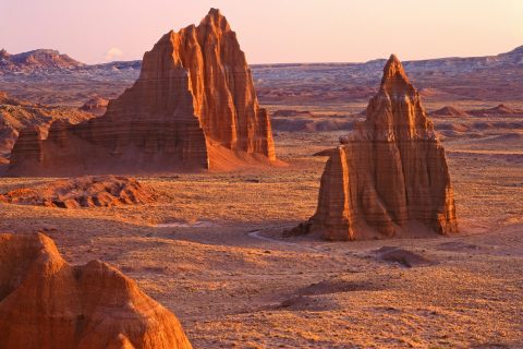 ariel view of capitol reef park and a road